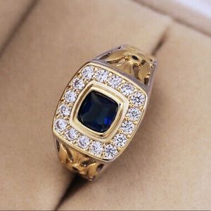 NEW Two Tone Ring for Men/women 925 Silver Blue